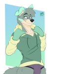 anthro bulge clothed clothing eyewear fur glasses hair hoodie male simple_background smile solo tail topwear underwear whippedmint minty_(whippedmint) canid canine canis domestic_dog herding_dog mammal pastoral_dog welsh_corgi wolf absurd_res digital_media_(artwork) hi_res