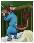 anthro bottomwear clothing crib diaper diaper_under_clothing diaper_under_onesie feces fur horn male object_in_mouth onesie pacifier pacifier_in_mouth pajamas sleeper sleeping soiling solo standing tail underwear young stinkslinky mythology starbuck dragon furred_dragon furred_scalie mythological_creature mythological_scalie scalie 4:5 hi_res