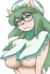 annoyed blush breasts clothed clothing cross eyewear female front_view glasses green_eyes green_hair hair hat headgear headwear long_hair mob_cap nipples partially_clothed solo under_boob mayoineko third-party_edit unknown_colorist hunter_x_hunter cheadle_yorkshire animal_humanoid canid canid_humanoid canine canine_humanoid canis dog_humanoid domestic_dog humanoid mammal mammal_humanoid 2014 color_edit colored digital_media_(artwork) half-length_portrait portrait