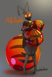 4_arms ambiguous_fluids antennae_(anatomy) anthro arthropod_abdomen belly big_belly big_breasts black_body black_exoskeleton blush breasts exoskeleton female genitals glowing glowing_eyes grey_background hand_on_belly hand_on_breast huge_arthropod_abdomen huge_breasts light looking_at_viewer mandibles multi_arm multi_eye multi_limb multicolored_body orange_abdomen orange_body orange_eyes pussy simple_background solo standing swollen thick_thighs two_tone_body medicinal_succ molly_replete ant arthropod honeypot_ant hymenopteran insect absurd_res digital_media_(artwork) hi_res lighting signature