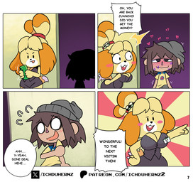 anthro biped blonde_hair bottomwear breasts brown_hair cellphone clothed clothing dialogue duo electronics female gesture hair hand_gesture heart_symbol holding_cellphone holding_object holding_phone kiss_mark male phone pointing speech_bubble text thick_thighs topwear wide_hips ichduhernz animal_crossing nintendo isabelle_(animal_crossing) canid canine canis domestic_dog human mammal shih_tzu toy_dog 2025 comic english_text hi_res