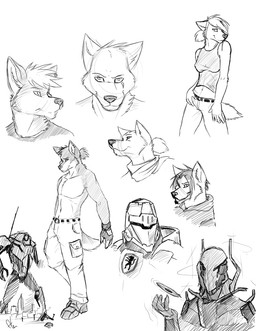 anthro closed_smile clothed clothing ear_piercing ear_ring female female_anthro looking_at_viewer machine macro male male_anthro mouth_closed narrowed_eyes navel piercing ring_piercing simple_background smile solo topless solaxe_(artist) alien canid canine mammal robot bust_portrait full-length_portrait monochrome portrait sketch sketch_page three-quarter_portrait
