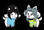 ambiguous_gender clothed clothing duo hair open_mouth topwear white_body amberlea-draws undertale undertale_(series) bob_(undertale) temmie_(undertale) canid canine felid feline mammal tem alpha_channel