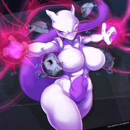 3_fingers anthro breasts collarbone female fingers iris light_body nude pose pupils purple_body purple_eyes purple_tail solo tail thick_thighs dclaret nintendo pokemon generation_1_pokemon legendary_pokemon mewtwo pokemon_(species) 1:1 2025 hi_res