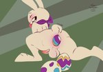 anthro balls blush bow_ribbon butt easter_egg egg egg_from_ass eyes_closed feet genitals holidays male oviposition penis rear_view sharp_teeth solo tail teeth tongue tongue_out romanwildernessofpain easter sam_and_max max_(sam_and_max) lagomorph mammal hi_res