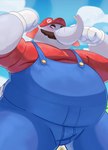 anthro belly blush clothing facial_hair gloves handwear hat headgear headwear male mustache overalls overweight overweight_male proboscis_(anatomy) solo trunk trunk_(anatomy) unatazaamarilla mario_bros nintendo super_mario_bros_wonder elephant_mario mario elephant elephantid mammal proboscidean absurd_res hi_res