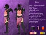 2016 4:3 abstract_background anthro bat black_body black_fur black_hair clothed clothing comoro_flying_fox conditional_dnp digital_media_(artwork) english_text faraden female flying_fox fur hair legacy_(ratte) looking_at_viewer mammal megabat model_sheet orange_eyes piercing potion pure_faraden ratte ruun side_view simple_background solo text