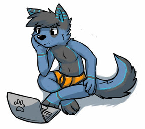 anthro biped black_nose black_seam_underwear blue_body blue_ears blue_fur blue_tail boxers_(clothing) claws clothed clothing colored_seam_underwear crossed_legs fur grey_body grey_ears grey_fur grey_hair grey_inner_ear grey_tail hair male monotone_hair multicolored_body multicolored_ears multicolored_fur multicolored_tail orange_clothing orange_underwear solo tail toe_claws two_tone_ears underwear underwear_only gaokun canid canine canis mammal wolf 2015