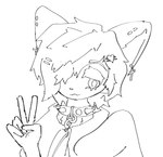 accessory anthro collar ear_piercing femboy fluffy fluffy_hair gesture hair hair_accessory hairpin hand_gesture leash leashed_collar male pancho piercing solo spiked_collar spikes v_sign deerwolfa mark_(deerwolfa) domestic_cat felid feline felis mammal digital_drawing_(artwork) digital_media_(artwork) hi_res monochrome sketch