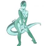 anthro breasts cleavage clothed clothing eyes_closed female non-mammal_breasts simple_background solo white_background hatebit cross_country_detours looney_tunes merrie_melodies tex_avery warner_brothers rita_skopt lizard reptile scalie 1:1