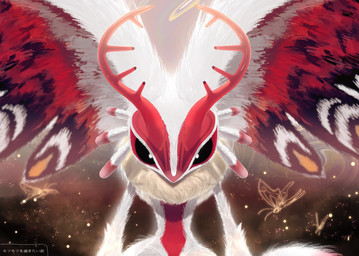 abstract_background ambiguous_gender anthro antlers biped black_sclera chest_tuft countershade_torso countershading digitigrade dipstick_tail fluffy fluffy_tail front_view fur head_wings horn huge_wings looking_at_viewer markings mouthless multicolored_body multicolored_fur neck_tuft pupils red_body red_fur solo tail tail_markings tan_body tan_fur text tuft unusual_wing_placement white_body white_fur white_pupils wings zakobennki kirby_(series) kirby_and_the_forgotten_land nintendo chaos_elfilis alien ambient_arthropod ambient_butterfly ambient_insect chinchillid mammal rodent starling_(kirby) 2026 digital_drawing_(artwork) digital_media_(artwork) half-length_portrait hi_res japanese_text portrait translation_request