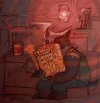 2016 anthro badger barefoot biped book box clothed clothing container crate darkness digital_media_(artwork) disney eating english_text feet female food full-length_portrait fully_clothed hi_res honey_badger honey_badger_(zootopia) mammal mustelid musteline nicolaswildes_(artist) portrait reading red_theme sandwich_(food) sitting sketch solo storage text zistopia zootopia
