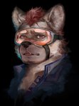 2024 anthro biped brown_body brown_eyes brown_fur detailed eyewear eyewear_on_head fur goggles goggles_on_head hair hi_res hyena looking_at_viewer male mammal niiunnn portrait red_hair solo