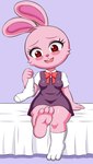 anthro clothed clothing eyelashes feet female footwear fur humanoid_feet looking_at_viewer panties pink_body pink_fur plantigrade red_eyes socks solo thick_thighs underwear upskirt white_clothing white_panties white_underwear wide_hips huitu_c pink_rabbit_(huitu_c) lagomorph leporid mammal rabbit hi_res