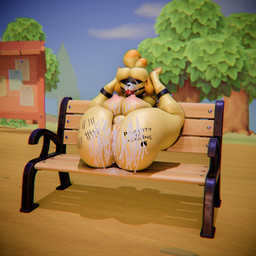 anthro ball_gag bdsm big_butt blindfold bodily_fluids body_writing bondage bound breasts butt cum cum_covered cum_in_ass cum_in_vagina cum_inside cum_on_face female free_use gag genital_fluids messy public questionable_consent solo leolittle3d animal_crossing nintendo isabelle_(animal_crossing) canid canine canis domestic_dog mammal shih_tzu toy_dog 1:1 3d_(artwork) blender_(artwork) digital_media_(artwork) hi_res