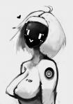 :> ahoge breasts female grey_background hair heart_symbol machine nipples noseless not_furry nude screen screen_face simple_background smile solo vertical_bar_eyes psyk323 fiona_(psyk) humanoid robot greyscale monochrome