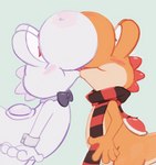 albino anthro arm_cuffs black_bow_tie blush bow_tie clothing duo eyes_closed french_kissing kissing male male/male orange_body pattern_clothing pattern_scarf pink_blush red_eyes scarf simple_background striped_clothing striped_scarf stripes tongue white_body air6ornepig mario_bros nintendo orange_yoshi white_yoshi yoshi 2020 digital_drawing_(artwork) digital_media_(artwork) flat_colors hi_res