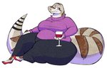 4_fingers alcohol anthro belly beverage big_breasts bottomwear breasts brown_body brown_scales clothed clothing container countershade_face countershade_tail countershading cup drinking_glass eyelashes female fingers footwear glass glass_container glass_cup half-closed_eyes holding_beverage holding_object huge_breasts looking_down mature_anthro mature_female narrowed_eyes overweight overweight_anthro overweight_female pants pupils scales shoes sitting slit_pupils smile solo stripes sweater tail thick_tail thick_thighs topwear wine wine_glass aimbot-jones eleanor_(mackbeard3) reptile scalie snake 2020 full-length_portrait hi_res portrait