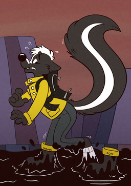 backpack boots clothing coat footwear raincoat shoes socks solo sticky topwear trevor-fox mammal mephitid skunk hi_res