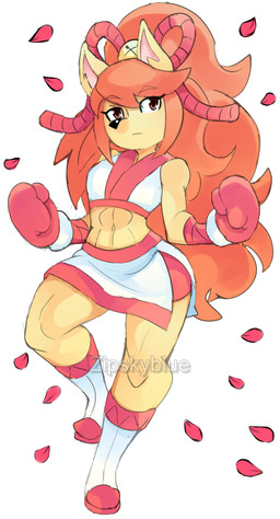 anthro bell boots boxing_gloves clothing female footwear handwear midriff muscular muscular_female navel shoes solo zipskyblue undertale_(series) undertale_yellow ceroba_ketsukane canid canine fox mammal hi_res
