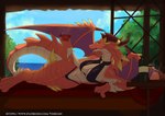 anthro bikini breasts claws clothing female horn looking_at_viewer red_body red_scales scales solo swimwear tail text two-piece_swimsuit wings verelin cygames dragalia_lost european_mythology mythology nintendo brunhilda_(dragalia_lost) dragon mythological_creature mythological_scalie reptile scalie western_dragon hi_res url