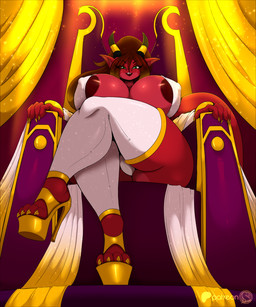 2_horns 4_toes 5_fingers anthro areola areola_slip big_breasts black_areola black_hair breasts butt butt_from_the_front chair clothing colored_nails crossed_legs curvy_figure eyebrow_through_hair eyebrows eyelashes feet female fingers footwear furniture green_eyes hair high_heels horn huge_breasts legwear long_hair looking_at_viewer low-angle_view nails nipple_outline panties red_body shoes sitting smile solo text thick_thighs thigh_highs throne toes translucent translucent_hair underwear voluptuous white_clothing white_panties white_underwear wide_hips yellow_clothing yellow_footwear yellow_high_heels yellow_nails conditional_dnp suirano mythology suri_(suirano) dragon mythological_creature mythological_scalie scalie 2026 artist_name hi_res