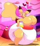 anthro big_breasts big_diaper bonnet breasts clothing diaper female headgear headwear heart_symbol huge_breasts huge_diaper hyper hyper_breasts looking_at_viewer solo sir-dancalot third-party_edit nintendo pokemon generation_1_pokemon pikachu pokemon_(species) absurd_res hi_res