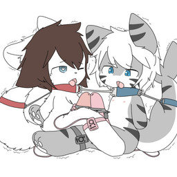 accessory ahegao anal anal_penetration anthro bdsm blue_eyes bondage bound bound_frottage bound_together brown_hair chibi cobondage collar collar_to_collar duo frottage fur furgonomics genitals hair heart_eyes heart_symbol looking_pleasured male male/male object_in_ass pawpads paws penetration penile penis penises_touching sex sex_toy sex_toy_in_ass sex_toy_insertion shota simple_background striped_body stripes tail tail_accessory tail_collar vibrator vibrator_in_ass vibrator_on_penis white_body white_fur white_hair young young_anthro young_male chano changed_(video_game) lin_(changed) the_shark_(changed) canid canine fish mammal marine requiem_shark shark tiger_shark 1:1