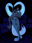 anthro back_tentacles blue_eyes creepy_face creepy_smile female horn nude nude_anthro nude_female pawpads silly silly_face smile solo tentacles walk-w-igny alien demon domestic_cat felid feline felis hybrid mammal hi_res lineless meme