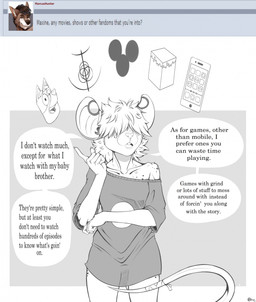 anthro bandage bandage_on_tail cellphone claws clothed clothing collared_shirt dialogue dress dress_shirt electronics female freckles fur hair mouse_ears obscured_eyes phone q&a shirt smartphone solo speech_bubble spots tail text topwear jimfoxx apple_inc. bluey_(series) disney iphone bluey_heeler maxine_flannigan mammal mouse murid murine rodent 2025 english_text hi_res signature
