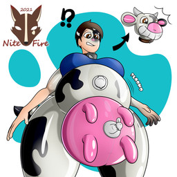 anthro female inflatable interrobang latex latex_transformation nozzle onomatopoeia simple_background smile solo sound_effects teats text transformation transformation_sequence udders nitefire animate_inanimate bovid bovine cattle human living_inflatable mammal 1:1 hi_res