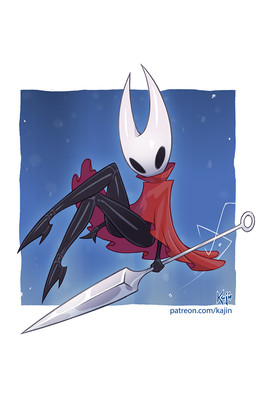 black_arms black_body black_exoskeleton black_hands black_legs blue_text cloak clothed clothing exoskeleton geometric_background glistening glistening_legs high_heeled_feet hornet's_needle monotone_cloak red_cloak red_clothing simple_background text white_head kajinman hollow_knight_(franchise) team_cherry hornet_(hollow_knight) arthropod hi_res url