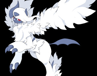 3_toes ambiguous_gender ankle_tuft arm_tuft black_background claws elbow_tuft feet feral fur furred_wings grey_body grey_horn horn leg_tuft looking_at_viewer mane quadruped raised_hand red_eyes side_view simple_background slim_ambiguous slim_feral snout solo tail toes tuft white_body white_fur white_sclera s8iyt nintendo pokemon absol canid generation_3_pokemon generation_6_pokemon mammal mega_absol mega_evolution pokemon_(species) digital_drawing_(artwork) digital_media_(artwork) hi_res shaded