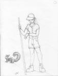 arania clothed clothing duo female feral footwear hat headgear headwear human human_focus mammal mephitid monochrome not_furry_focus shoes skunk smile