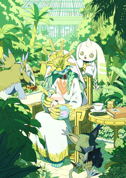 anthro beady_eyes black_eyes chair clothing coat detailed_background egg female feral fur furniture group hat headgear headwear hoodie horn lab_coat long_ears male smile topwear white_body white_fur bloloblolo bandai_namco digimon digimon_ghost_game blackgatomon_uver. digimon_(species) humanoid quantumon tapirmon terriermon terriermon_assistant absurd_res hi_res