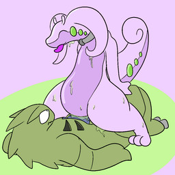 ambiguous_gender anthro barefoot collar duo feet nude simple_background smile straddling tail tongue trout_(artist) mythology nintendo pokemon dragon gastropod generation_2_pokemon generation_6_pokemon goodra mollusk mythological_creature mythological_scalie pokemon_(species) scalie tyranitar 1:1 2016 aliasing digital_media_(artwork)
