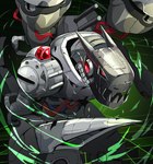 action_pose grey_body grey_tail gun metallic_body pose ranged_weapon red_eyes solo tail weapon towtowru bandai_namco digimon digimon_(species) machinedramon 2022 colored hi_res