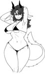 anthro big_breasts bikini breasts clothing collar eyebrows eyelashes female fur hair hands_behind_head horn looking_at_viewer micro_bikini navel side-tie_bikini solo string_bikini swimwear tail tail_tuft tuft two-piece_swimsuit wide_hips pgm300 mythology chabett dragon furred_dragon furred_scalie mythological_creature mythological_scalie scalie wingless_dragon 2024 hi_res sketch