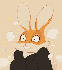 anthro biped breasts buckteeth clothed clothing eyebrows eyelashes female fur hoodie mouth_closed orange_body orange_fur pink_nose simple_background solo standing teeth topwear white_body white_fur sniffsnorf lucy_(sniffsnorf) lagomorph leporid mammal rabbit absurd_res hi_res