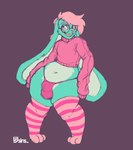 absurd_res anthro big_butt big_ears bikini_thong biped blue_body blue_fur braces bulge butt clothed clothing crop_top cropped_sweater curvy_anthro curvy_figure curvy_male detailed_bulge eyewear femboy freckled_face freckles fur glasses hair hi_res hindpaw lagomorph legwear leporid male male_anthro mammal navel nerd paws pink_clothing pink_hair playful playful_face programming_socks rabbit raspy_(bunny) shirt sketch skimpy solo sweater swimwear thick_thighs thigh_highs thong thong_straps thong_underwear topwear underwear vjsins wide_hips