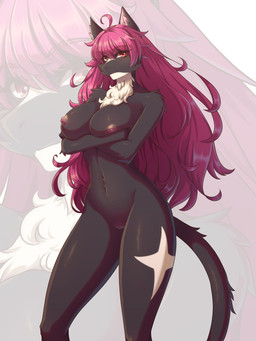 anthro black_body black_fur breasts female fur fur_markings hair leg_markings long_hair long_tail markings midriff multicolored_body multicolored_fur nude pink_hair red_eyes solo tail thigh_markings thin_tail two_tone_body two_tone_fur white_body white_fur furrholic zeus_female felid feline humanoid mammal zeus_genus 2024 3:4 absurd_res digital_media_(artwork) hi_res