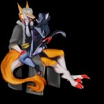 angry anthro asian_clothing clothing duo east_asian_clothing femboy japanese_clothing lips makeup male pawpads paws size_difference tail tongue tongue_out morisatoshtern john_g_burnt reo_(morisatoshtern) domestic_cat felid feline felis mammal sergal 1:1 hi_res