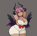 3_eyes big_breasts breasts cleavage clothed clothing cosplay dark_body dark_skin feathered_wings feathers female hair heterochromia horn long_hair membrane_(anatomy) membranous_wings multi_eye purple_hair slightly_chubby solo thick_thighs wings vtuber catherine_(catherine) deathwing_the_timegoat demon horned_humanoid humanoid winged_humanoid animated short_playtime smaller_version_at_source