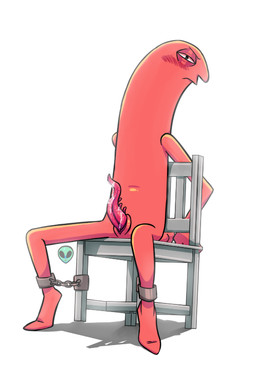 animal_genitalia bdsm bondage bound chain chained chair chair_bondage erection furniture genital_slit genitals male not_furry penis_tentacles restrained solo tentacles fellofreak adult_swim cartoon_network smiling_friends allan_red critter_(smiling_friends) humanoid