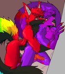 anal anthro balls bodily_fluids cum duo finger_in_mouth genital_fluids genitals knot male male/male multicolored_tail penis rainbow_tail tail kurojack foxy_glitchheart canid canine canis fox mammal wolf hi_res