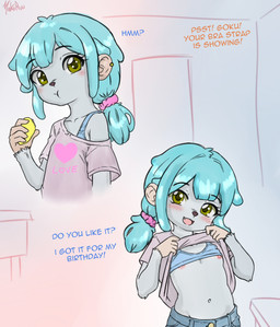 anthro bra_strap eating female nipple_slip nipples piercing scrunchie solo training_bra young makoruu bra_strap_showing_(meme) goku_(makoruu) haplorhine macaque mammal monkey old_world_monkey primate hi_res meme