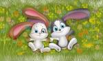 blue_eyes brown_body brown_fur canon_couple duo female flower fur grass grey_body grey_fur male male/female plant white_body white_fur onstatobol jamster snuggelina snuggle_bunny lagomorph leporid mammal rabbit hi_res