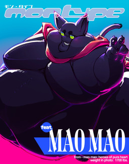 anthro belly big_belly big_cheeks big_moobs black_body black_fur blush cape chubby_cheeks clothing double_chin fur gesture green_eyes hand_gesture huge_belly huge_cheeks hyper hyper_belly hyper_cheeks male moobs morbidly_obese morbidly_obese_anthro morbidly_obese_male mostly_nude obese obese_anthro obese_male overweight overweight_anthro overweight_male red_cape red_clothing smile solo text v_sign meowmymyamo cartoon_network mao_mao:_heroes_of_pure_heart sheriff_mao_mao_mao domestic_cat felid feline felis mammal english_text hi_res japanese_text