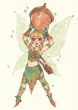 acorn anime_style blonde_hair blush breasts clothed clothing female food fruit hair humanoid_pointy_ears insect_wings micro not_furry nut_(fruit) plant pointy_ears simple_background smile solo teeth text wings kuridel_black disney disney_fairies tales_of_pixie_hollow beck_(disney_fairies) fairy humanoid pixie winged_humanoid hi_res