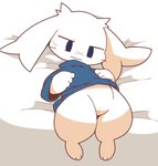 anthro bed bodily_fluids bottomless clothed clothing female furniture genitals hand_on_belly looking_down lying nervous on_back pussy scar shirt simple_background solo sweat sweatdrop topwear white_background crepix cave_story sue_sakamoto lagomorph mammal mimiga digital_media_(artwork) shaded